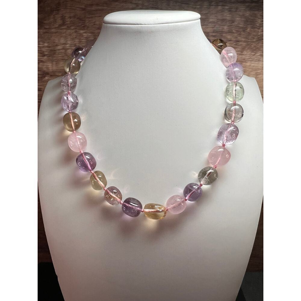 NEW Multi quartz knotted 18 inch necklace with 925 magnetic clasp